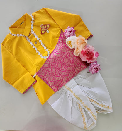 Hovea Cotton Yellow Kurta Ethnic wear for Boys