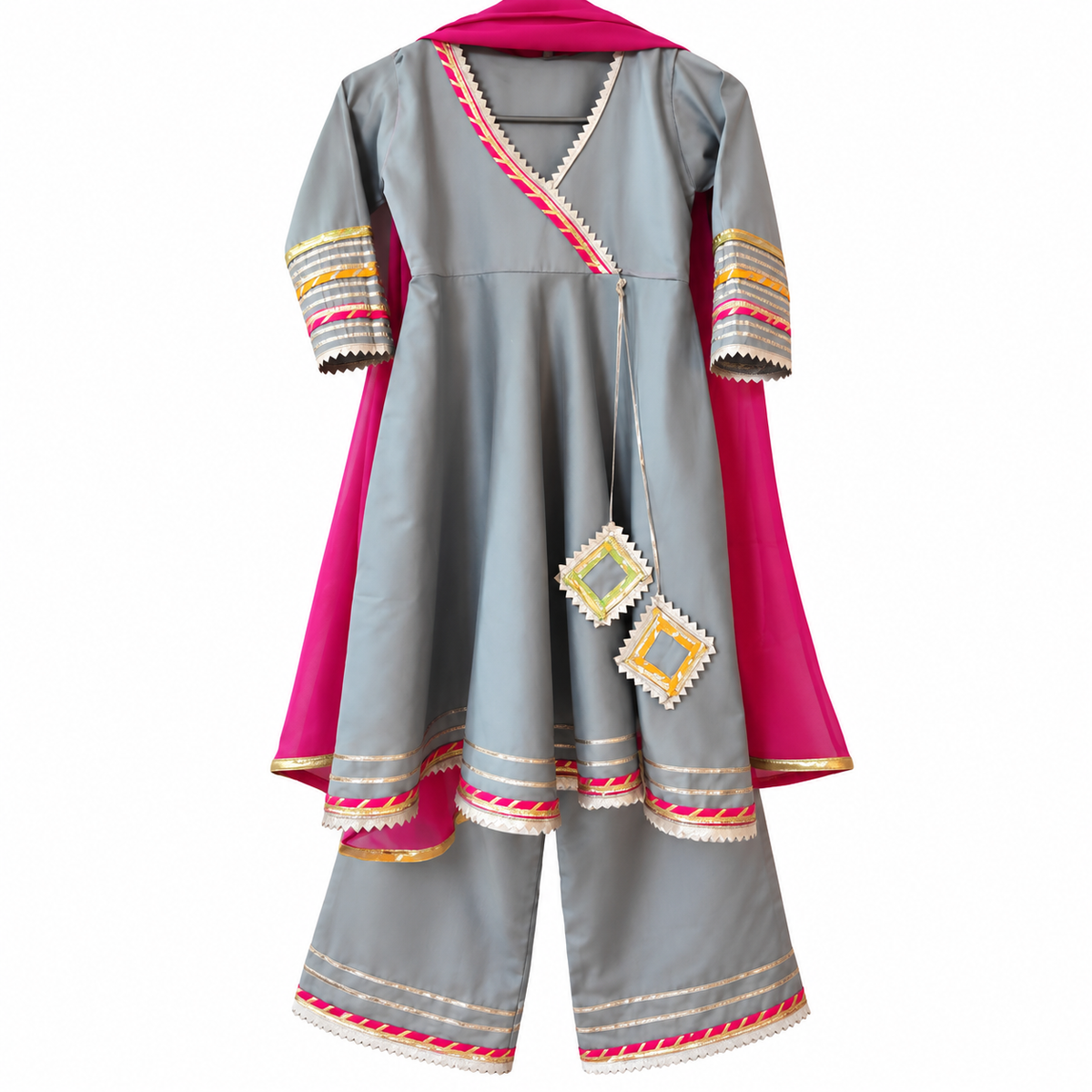 Grey Gota Patti Anarkali Kurta Palazzo Set