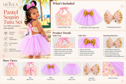 Girls Pastel Sequin Tutu Skirt Top Set | Sparkle Partywear Outfit – Hovea