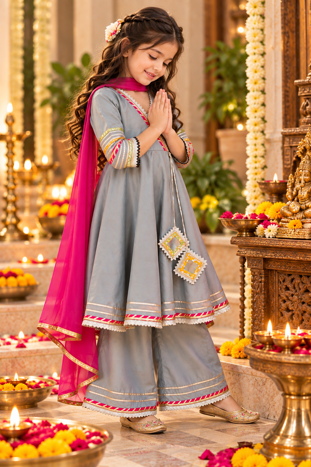 Doing pooja Grey Gota Patti Anarkali Kurta Palazzo Set