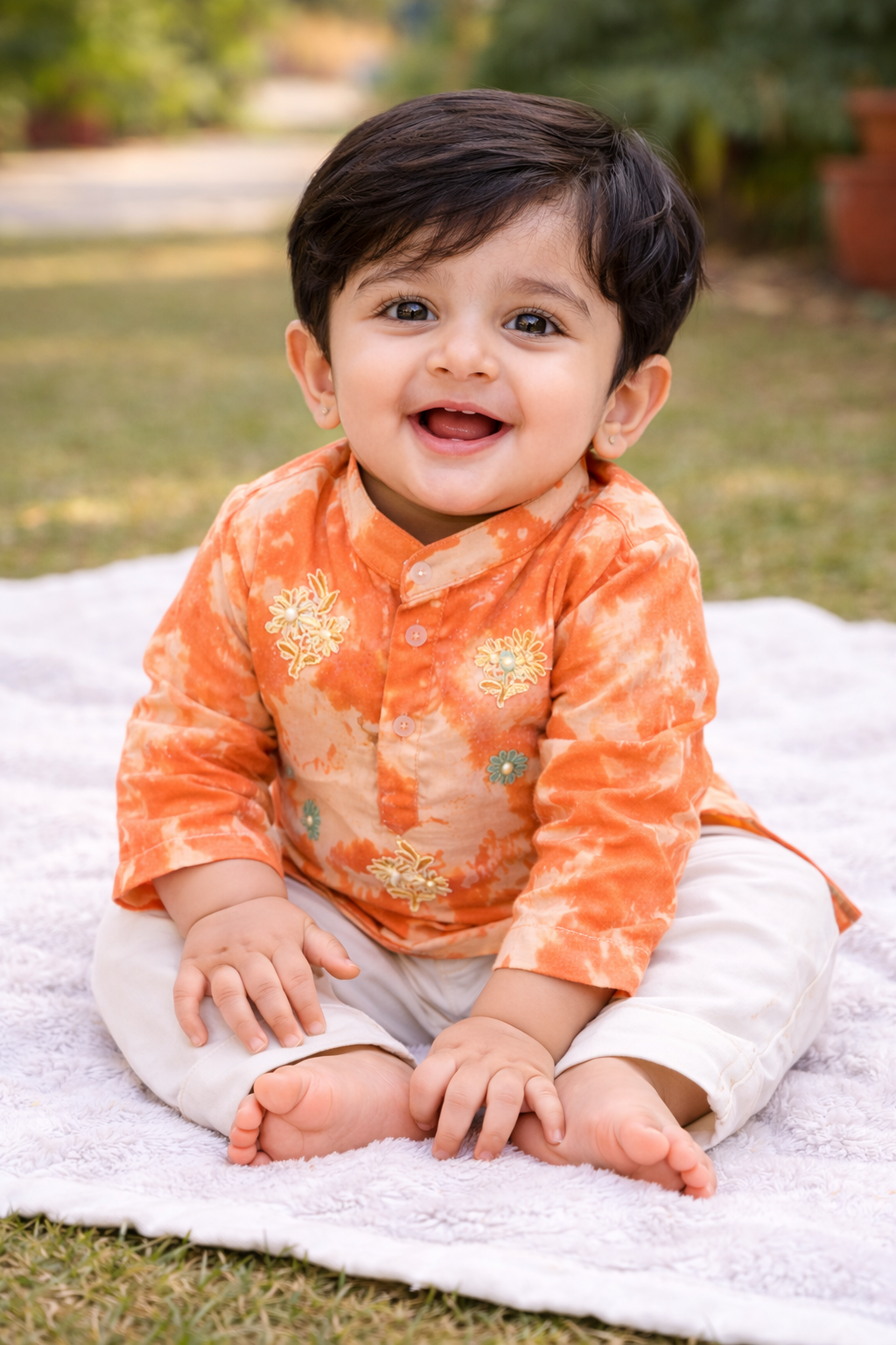 Hovea Boys Peach Ethnic Wear Tie n Dye kurta Pajama Set