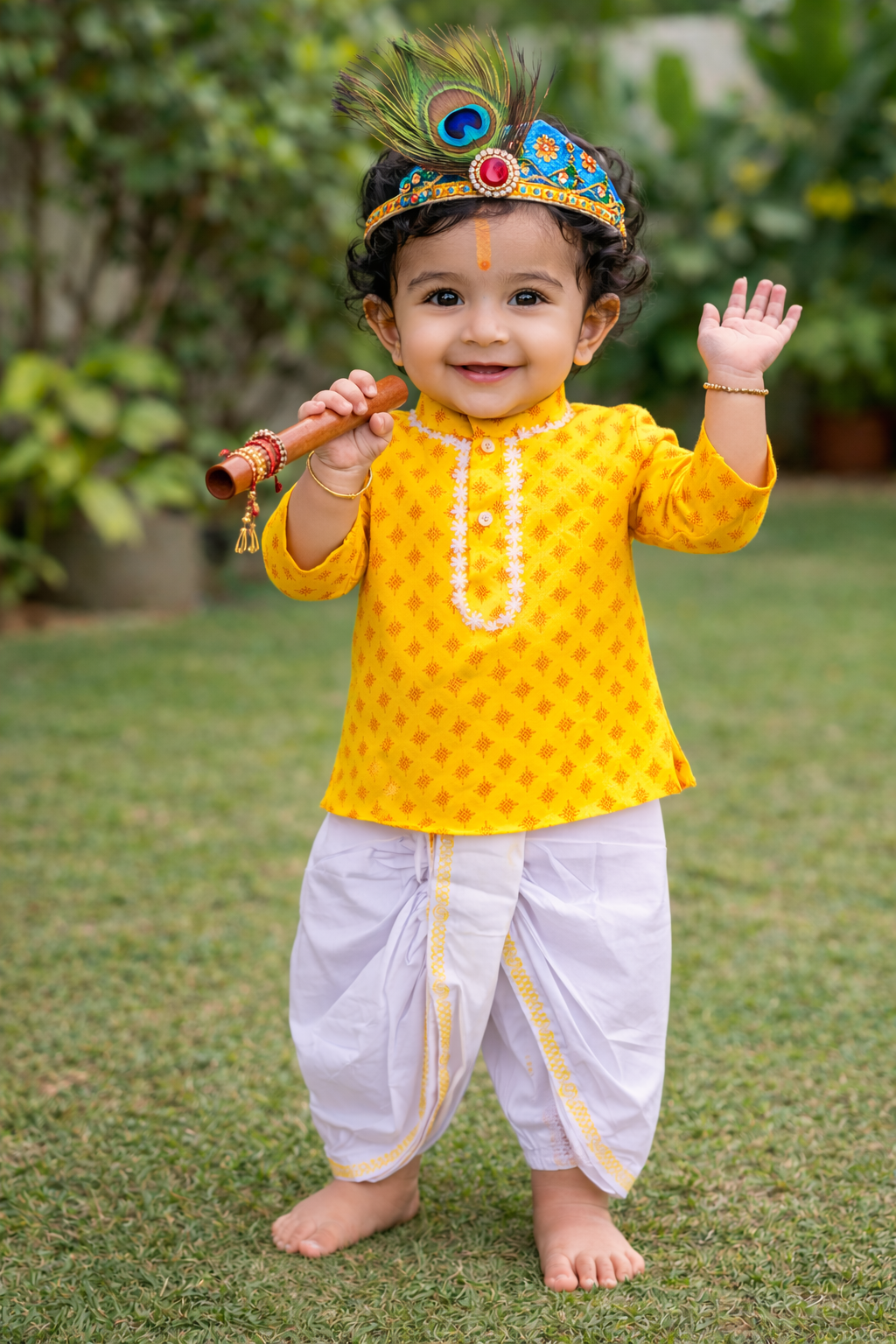 Happyjunglee Yellow  Cotton Printed Baby Boy Kurta Pajama or Dhoti set
