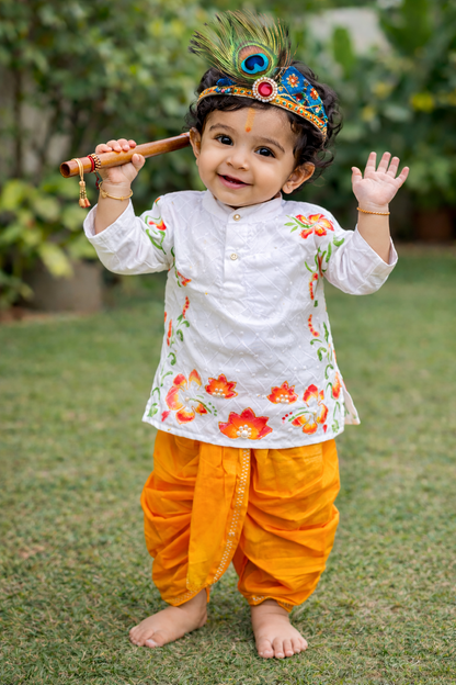 Happyjunglee Hand Painted Cotton Chickenkari Kurta Set for Boys (0–10 Yrs)