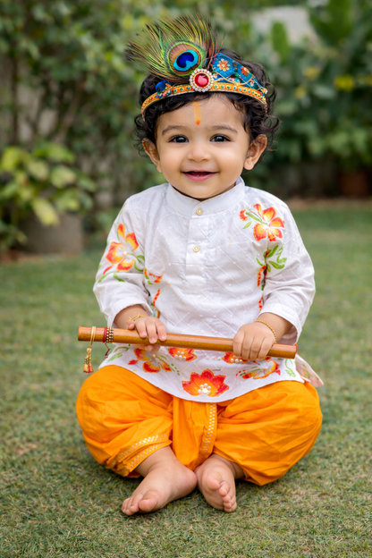 Happyjunglee Hand Painted Cotton Chickenkari Kurta Set for Boys (0–10 Yrs)