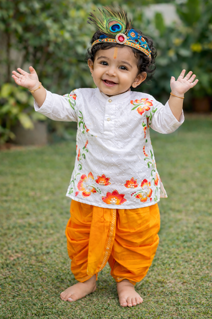 Happyjunglee Hand Painted Cotton Chickenkari Kurta Set for Boys (0–10 Yrs)