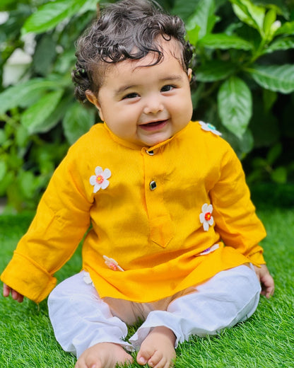 Boys  Yellow Cotton Kurta Pyjama Set for newborn ,infant ,toddler 0 to 15 years old Boys