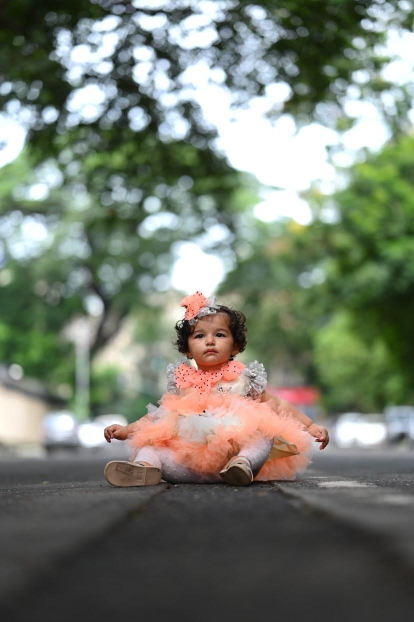 Babynjungle kids 1st Birthday Party Wear Peach Net Ruffles Frock Gor Girls