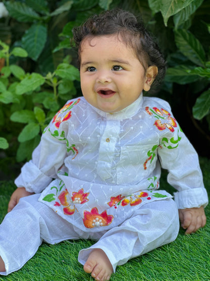 babyNjungle 100% Cotton Ethnic wear Chickenkari kurta Set for Boys