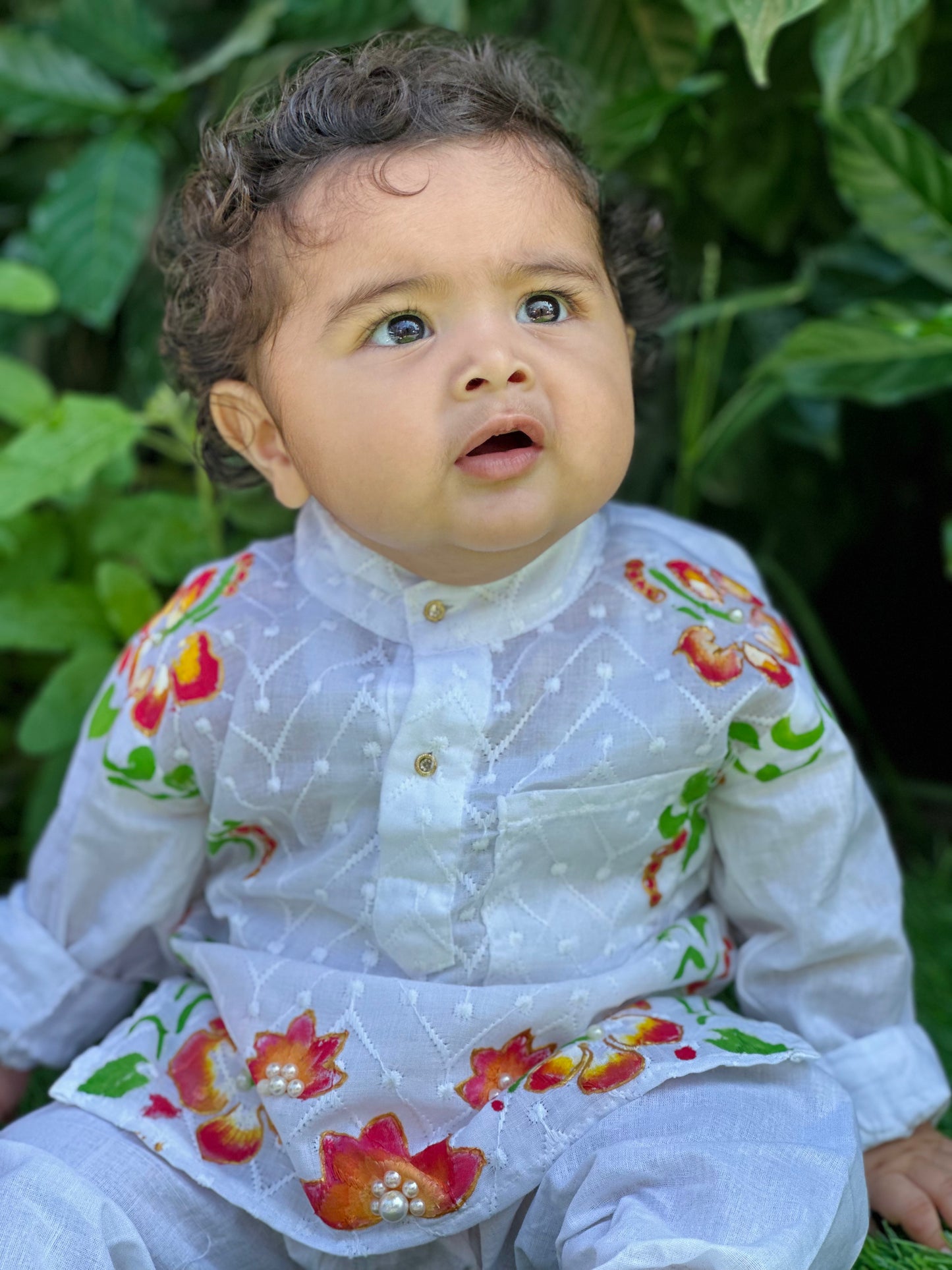 Happyjunglee Hand Painted Cotton Chickenkari Kurta Set for Boys (0–10 Yrs)