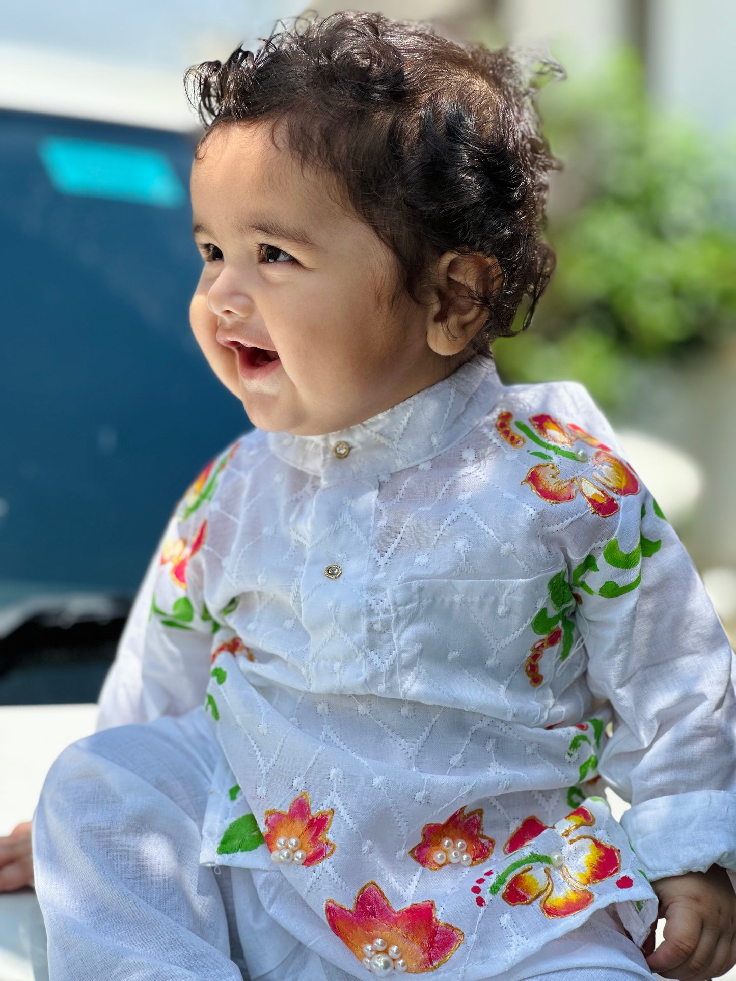 Happyjunglee Hand Painted Cotton Chickenkari Kurta Set for Boys (0–10 Yrs)