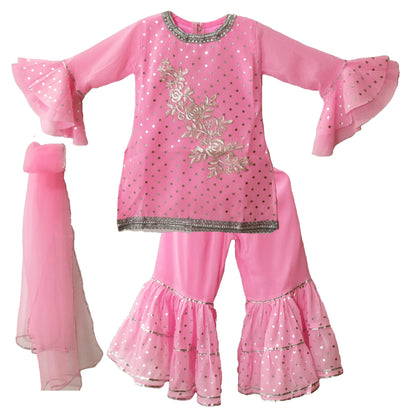 hovea Girls Pink Sharara Suit with Dupatta | Festive Ethnic Wear