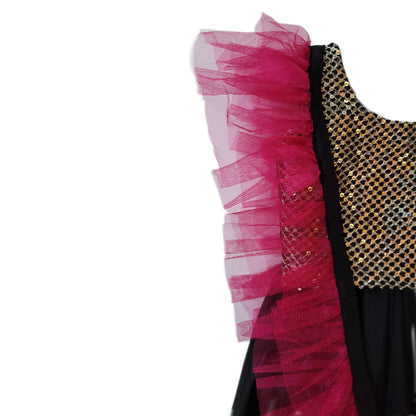 Babynjungle Sleeveless Black Embroidered Brocade Choli With Silk Lehengha choli Set for Girls