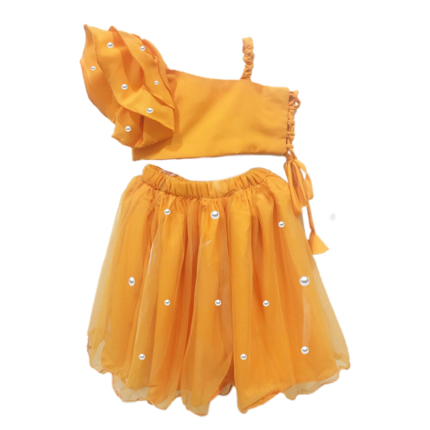 Babynjungle Ethnic Partywear 100% Cotton orange Lehengha Top set for girls