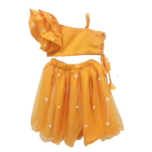 Babynjungle Ethnic Partywear 100% Cotton orange Lehengha Top set for girls