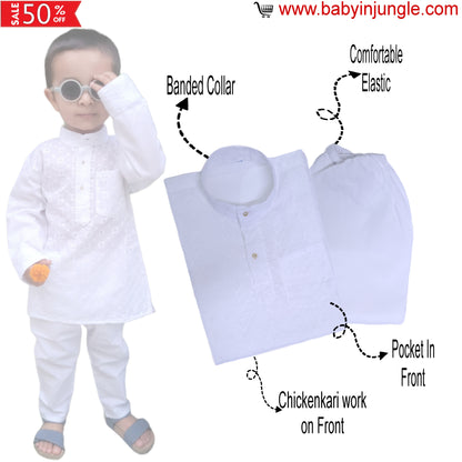 babyNjungle 100% Cotton Ethnic wear Chickenkari kurta Set for Boys