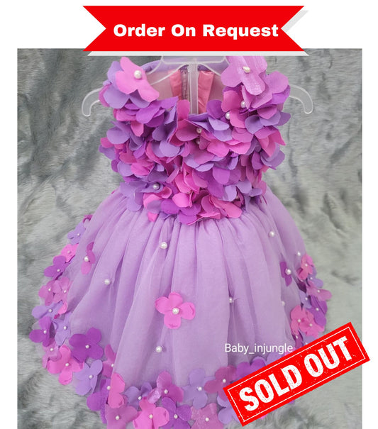 Babynjungle  Girls multicolored purple flower frock for kids with beads work