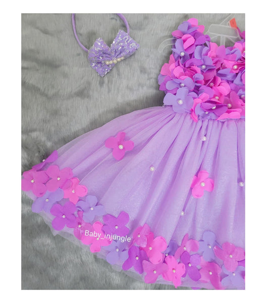 Babynjungle  Girls multicolored purple flower frock for kids with beads work