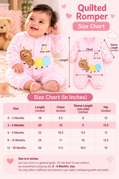Baby Quilted Winter Romper for Boys & Girls – Pink & Cream