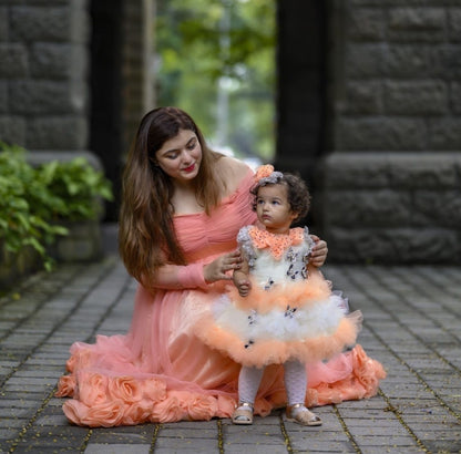 Babynjungle kids 1st Birthday Party Wear Peach Net Ruffles Frock Gor Girls