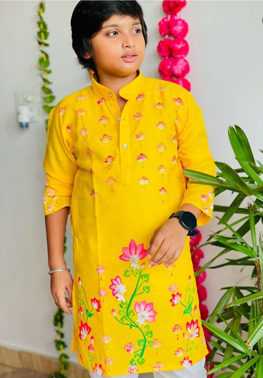 Happyjunglee Kids Floral Hand Painted Kurta Set for Boys – Cotton Traditional Wear