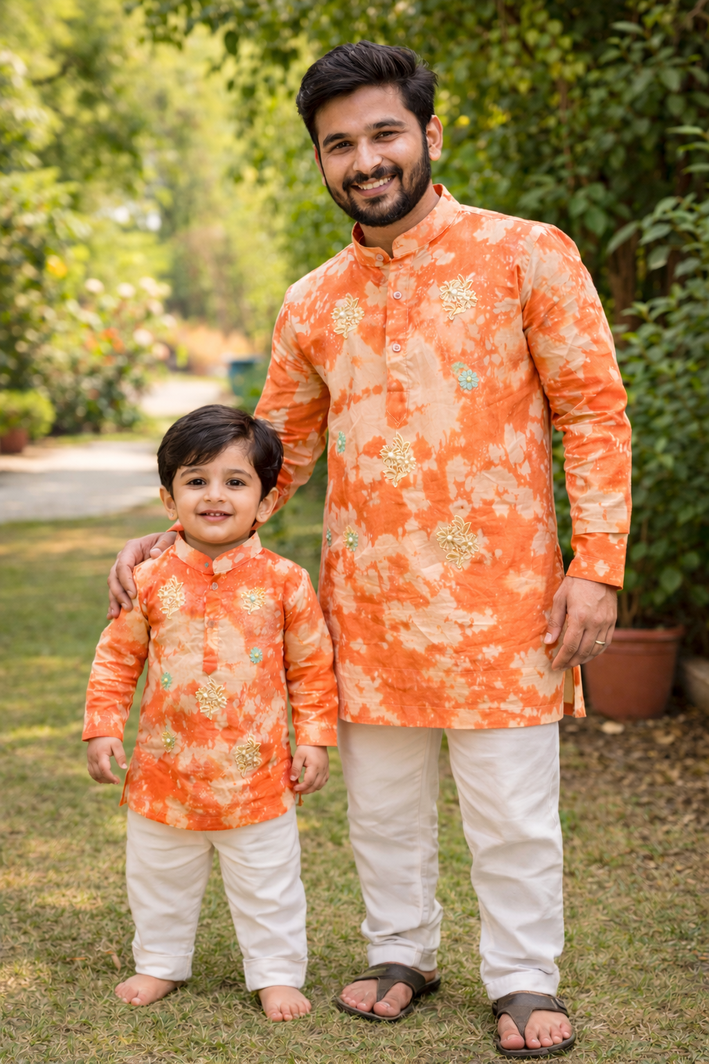 Orange Tie Dye Cotton Kurta Set for Boys | Festive Kurta Pajama for Baby & Kids