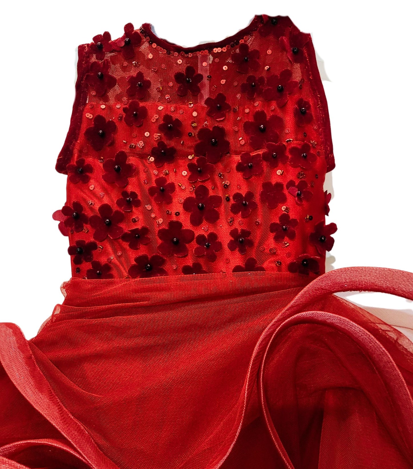 babynjungle girls Party Wear Meroon embroidered flower ruffles frock for girls