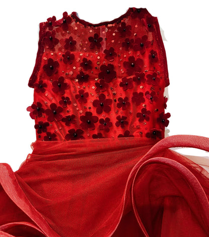 babynjungle girls Party Wear Meroon embroidered flower ruffles frock for girls