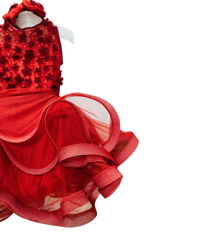 babynjungle girls Party Wear Meroon embroidered flower ruffles frock for girls