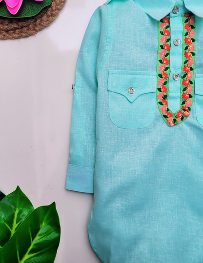 Babynjungle 100% Cotton Kids Ethnic Wear Pathani kurta set for Boys