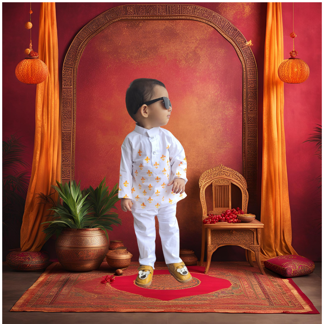 Babynjungle Kids 100% Cotton Hand Painted Ethnic Wear kurta set for Boys