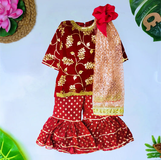 babynjungle -Mehroon georgette Kids sharara kurta Ethnic Set for Girls
