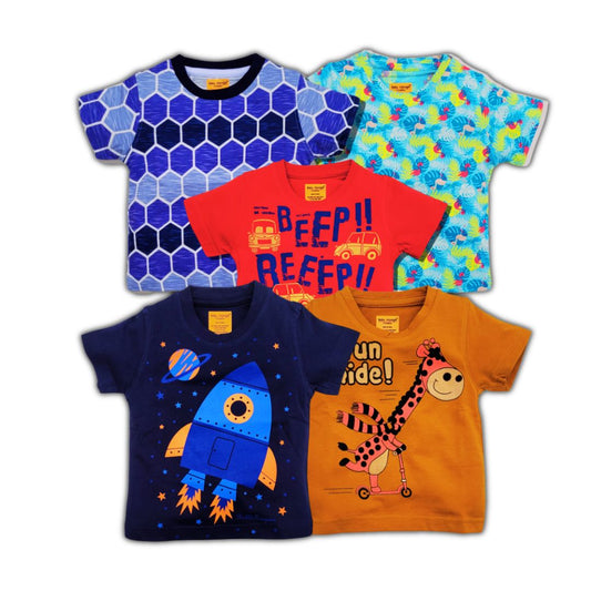 Babynjungle Multicolour Pack of 5 Kids 100% Cotton Tshirt for Boys