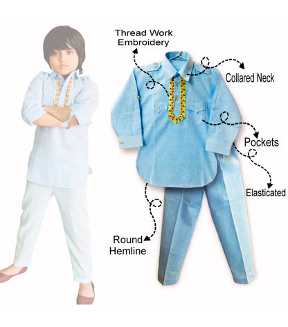 Babynjungle 100% Cotton Kids Ethnic Wear Pathani kurta set for Boys