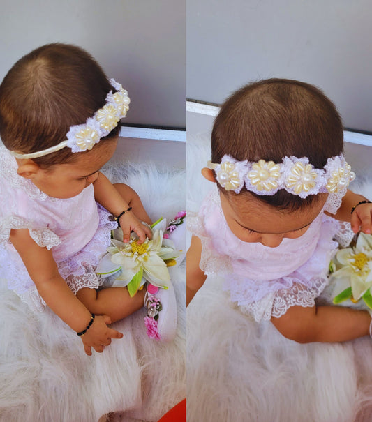 BabyNjungle Princess white Pearl  hand embroidered Hairaccessories for girls