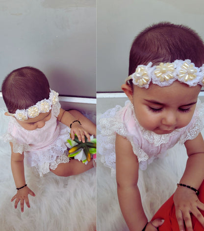 BabyNjungle Princess white Pearl  hand embroidered Hairaccessories for girls
