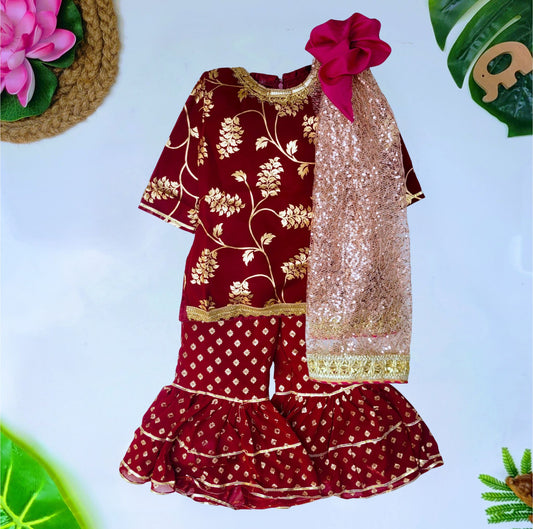 Babynjungle georgette  partywear sharara kurta set for girls