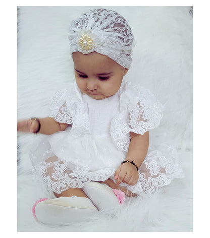 BabyNjungle Baby accessories Turban Hat, infant Toddler Cap for 6 Months - 3 Years white lace net Hat Headwear