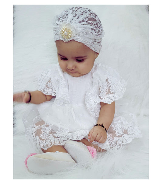 BabyNjungle Baby accessories Turban Hat, infant Toddler Cap for 6 Months - 3 Years white lace net Hat Headwear