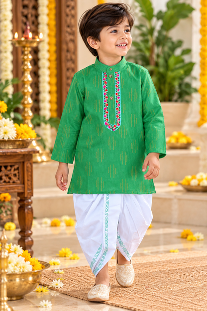 Boys Green Kurta Dhoti Set | Traditional Festive Wear – Hovea