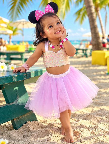 Girls Pastel Sequin Tutu Skirt Top Set | Sparkle Partywear Outfit – Hovea