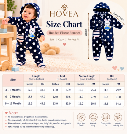 Baby Hooded Fleece Romper for Boys & Girls – Soft Winter Footed Jumpsuit with Bunny Patch