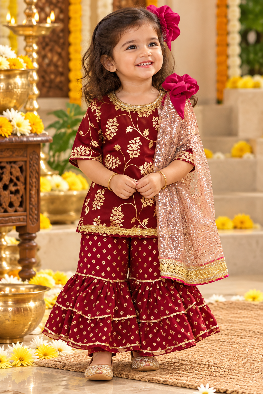 Hovea georgette partywear Sharara kurta set with Dupatta for girls