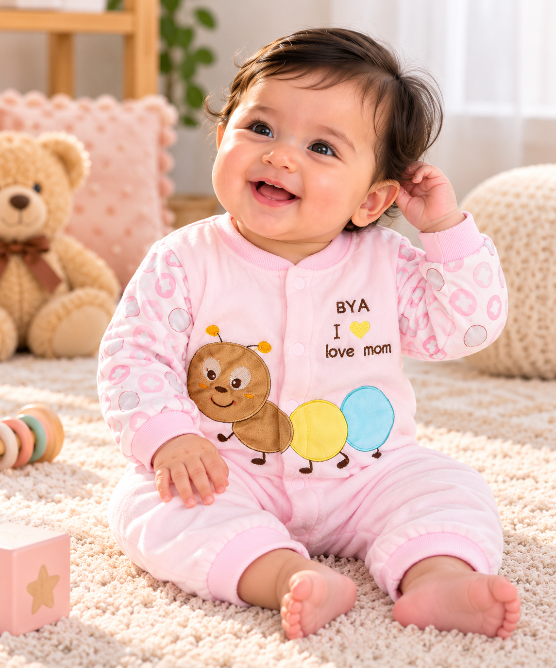 Baby Quilted Winter Romper for Boys & Girls – Pink & Cream