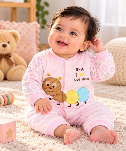 Baby Quilted Winter Romper for Boys & Girls – Pink & Cream