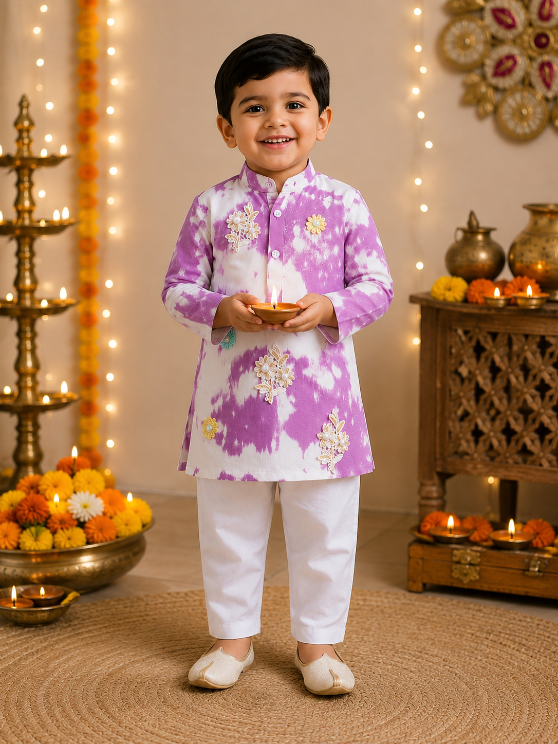 Tie and dye Cotton Ethnic kurta Set