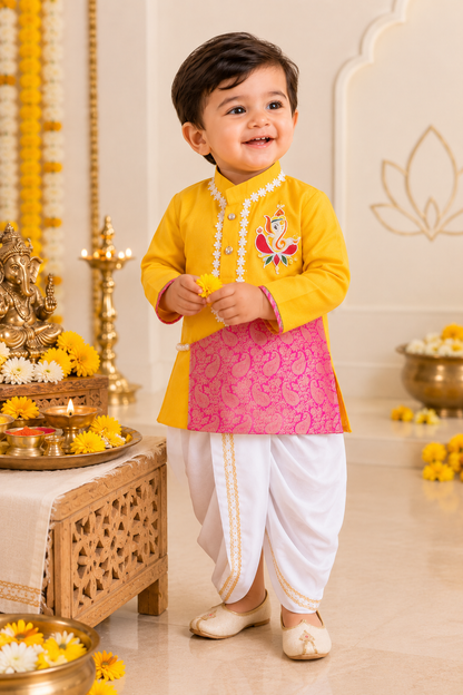 Hovea Cotton Ganesha dress Dhoti kurta set For Boys