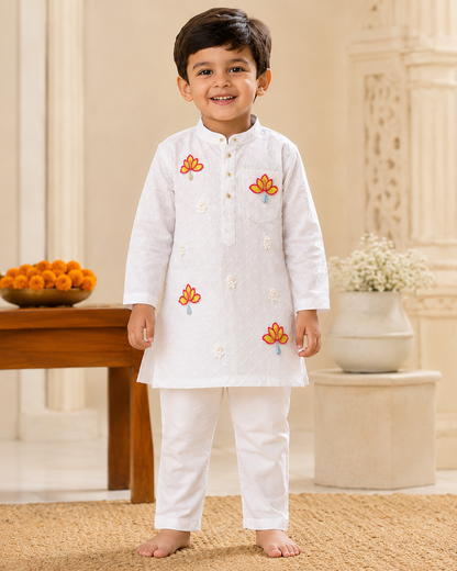 Hovea Cotton lakhnavi Hand Painted lotus kurta set