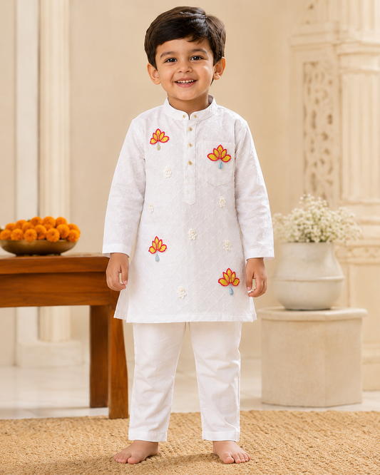 Hovea Cotton lakhnavi Hand Painted lotus kurta set