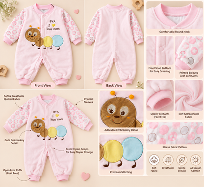 Baby Quilted Winter Romper for Boys & Girls – Pink & Cream