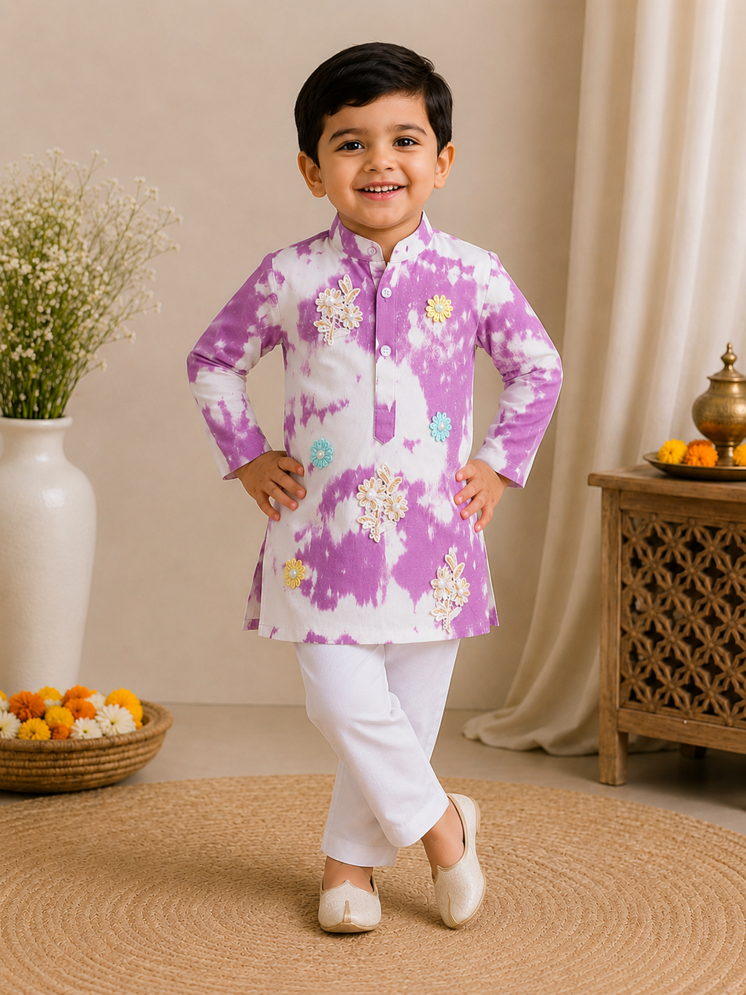 Tie and dye Cotton Ethnic kurta Set
